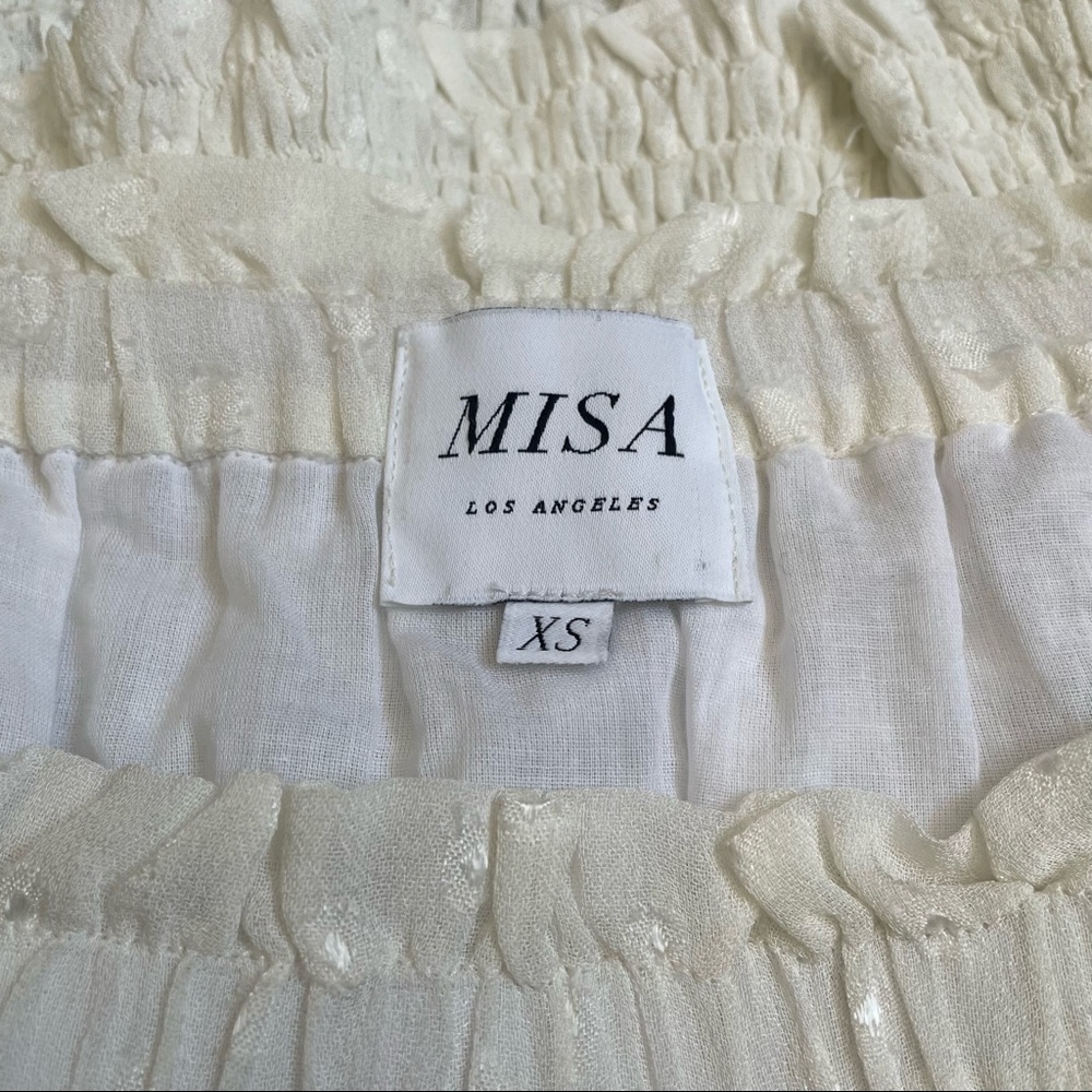 MISA Los Angeles White Ingrid Off-the-Shoulder Blue Floral Embroidered Crop Top - Picture 7 of 10